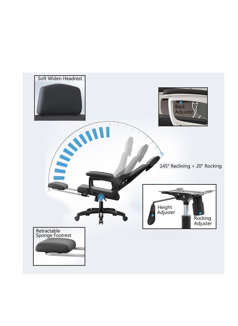 Generic Height and Backrest Adjustable Office Chair, Comfortable Computer Chair with Soft Sponge Footrest, Liftable Gaming Chair, Study Working Ergonomic Chair for Home Desk Table, Boss Excutive Chair (Z1-Black)  - Image 4