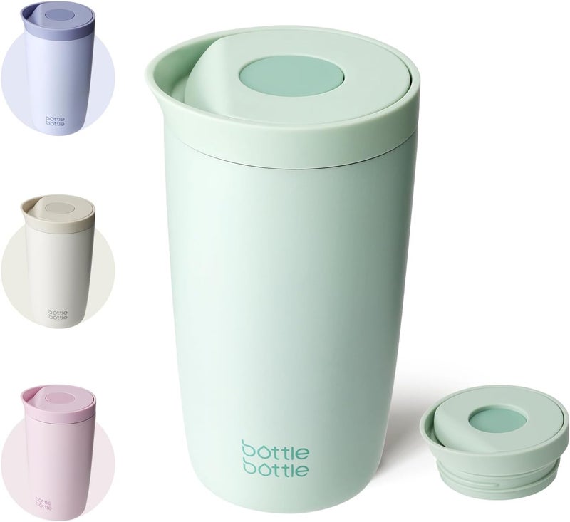 BOTTLE BOTTLE Insulated Travel Mug 350ml Stainless Steel Coffee Cup with Push Button Lid - Green - Image 1