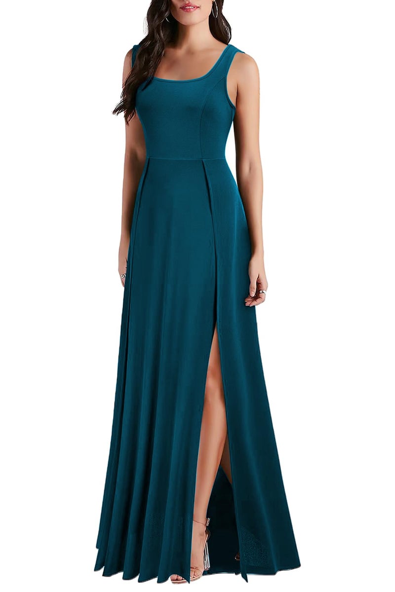 MUSHARE Women's Square Neck Sexy Split Cocktail Party Maxi Long Formal Dress - Image 3