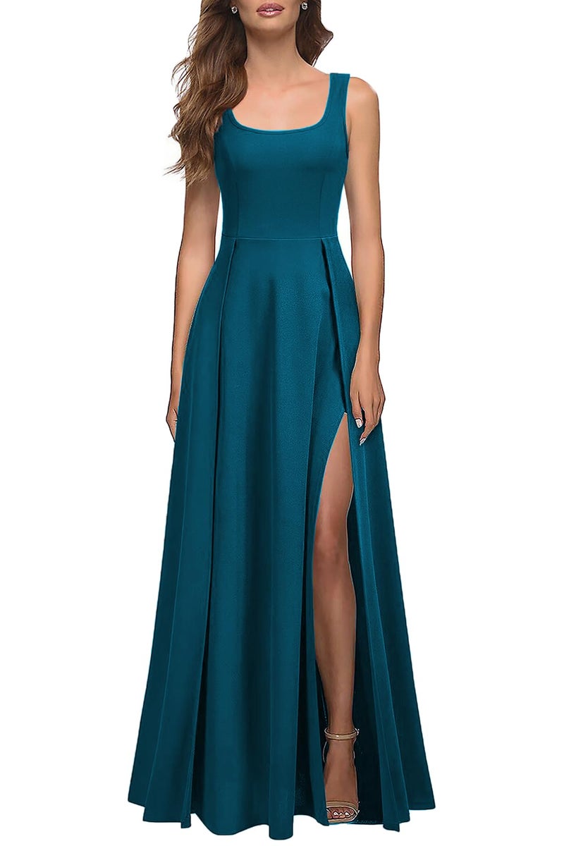MUSHARE Women's Square Neck Sexy Split Cocktail Party Maxi Long Formal Dress - Image 1