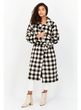 Missguided Women Checkered Belted Trench Coat, Multicolor  - Image 1
