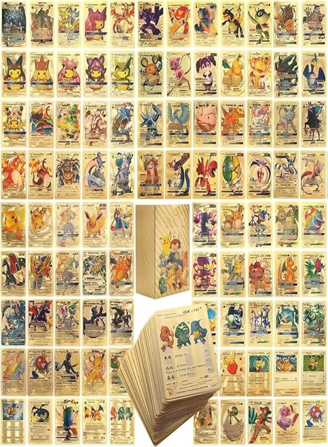 GKN 110 PCS Golden Foil Cards for Kid's Gold Foil Card Assorted Cards TCG Deck Box - V Series Cards Vmax GX Rare Golden Cards and Common-Rare Mystery Card