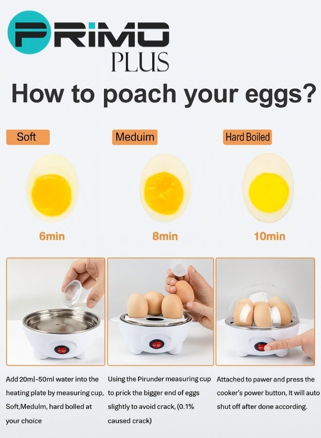 بريمو بلس جهاز سلق وطهي البيض بالبخار– سلاقة بيض من بريمو بلس PR140 – كهربائي بقدرة 350 واط – وعاء شفاف مع غطاء حراري آمن – سعة 7 بيضات – تصميم صغير محمول وسهل الاستخدام – مثالي للإفطار الصحي والسريع - Image 4