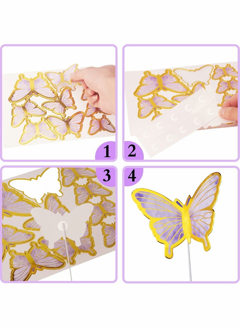 KASTWAVE - Party Decor, 22-Pieces Purple & Pink Butterfly Cake Decorations with Happy Birthday Acrylic Cake Toppers for Baby Shower Wedding Birthday Party Decor (Pink&Purple) - Image 1