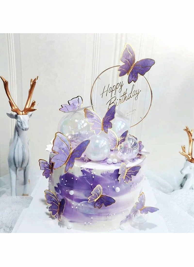 KASTWAVE - Party Decor, 22-Pieces Purple & Pink Butterfly Cake Decorations with Happy Birthday Acrylic Cake Toppers for Baby Shower Wedding Birthday Party Decor (Pink&Purple) - Image 1