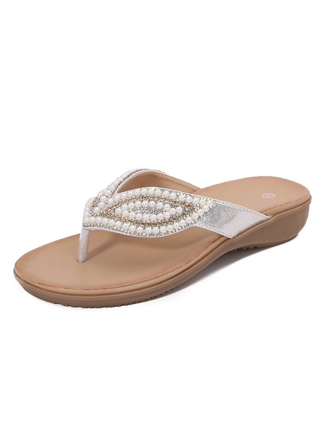 NIBEMINENT Women's Summer Flat Foot Sandals With Diamond Embellishments Clip-On Shoes Flat Slippers Soft Non Slip Sole - Image 1