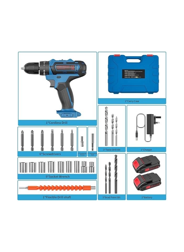Generic - 21V Cordless Drill Driver Set – Electric Power Drill with 2x 2000mAh Batteries, 25+3 Torque Settings, 2-Speed Function, and LED Light – Ideal for Home and Garden DIY Projects - Image 1