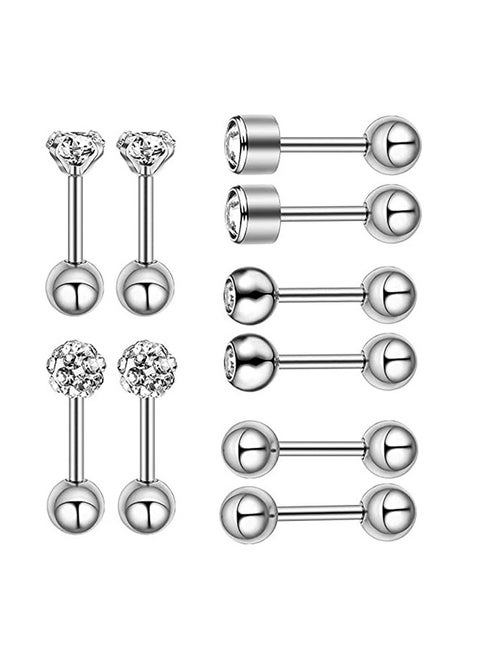 5-Pair Stainless Steel Cartilage Helix Piercing Ear Studs