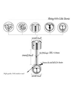 Gerenic 5-Pair Stainless Steel Cartilage Helix Piercing Ear Studs  - Image 2