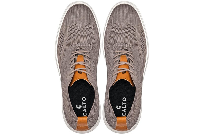 CALTO Men's Invisible Height Increasing Elevator Casual Shoes - Khaki/Brown Ultra Light-Weight Lace-up Knitted Casual Sporty Sneakers - 2.8 Inches Taller - X2638 - Size 9 D(M) US - Image 4