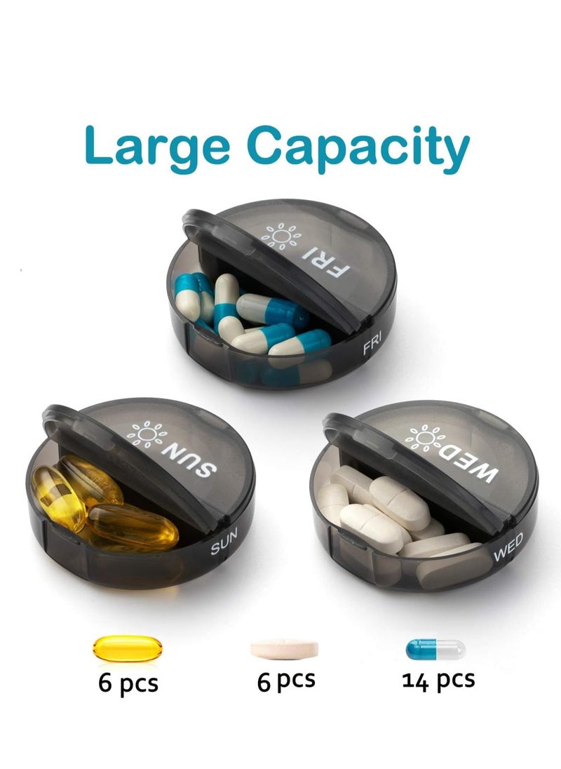 MJZ - Weekly Pill Organizer 2 Times a Day, AM PM Daily Large Pill Box Case with PU Leather Case for Travel, Portable Round Pill Case Medicine Organizer with Large Compartments,7 Day Pill Container for Vitamin Fish Oils Supplement, Black - Image 1