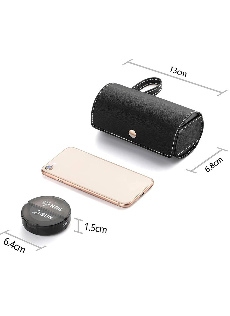 MJZ - Weekly Pill Organizer 2 Times a Day, AM PM Daily Large Pill Box Case with PU Leather Case for Travel, Portable Round Pill Case Medicine Organizer with Large Compartments,7 Day Pill Container for Vitamin Fish Oils Supplement, Black - Image 1