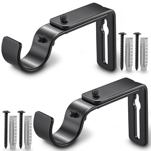 LLPJS Curtain Rod Bracket Adjustable, Drapery Rod Holder Hooks Support Hangers for 1 inch Diameter Window Curtain Rods (Black, 2-Pack) - Image 1