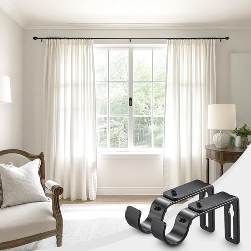 LLPJS Curtain Rod Bracket Adjustable, Drapery Rod Holder Hooks Support Hangers for 1 inch Diameter Window Curtain Rods (Black, 2-Pack) - Image 5