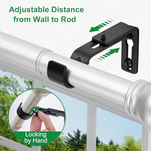 LLPJS Curtain Rod Bracket Adjustable, Drapery Rod Holder Hooks Support Hangers for 1 inch Diameter Window Curtain Rods (Black, 2-Pack) - Image 4