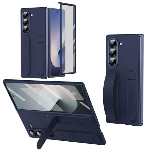 XIMAND for Samsung Galaxy Z Fold 7 Protect Case with Wristband StandBulitin Screen Lens Protection Shockproof Full Body Drop Fall ProtectionBlue - Image 1