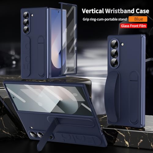 XIMAND for Samsung Galaxy Z Fold 7 Protect Case with Wristband StandBulitin Screen Lens Protection Shockproof Full Body Drop Fall ProtectionBlue - Image 3