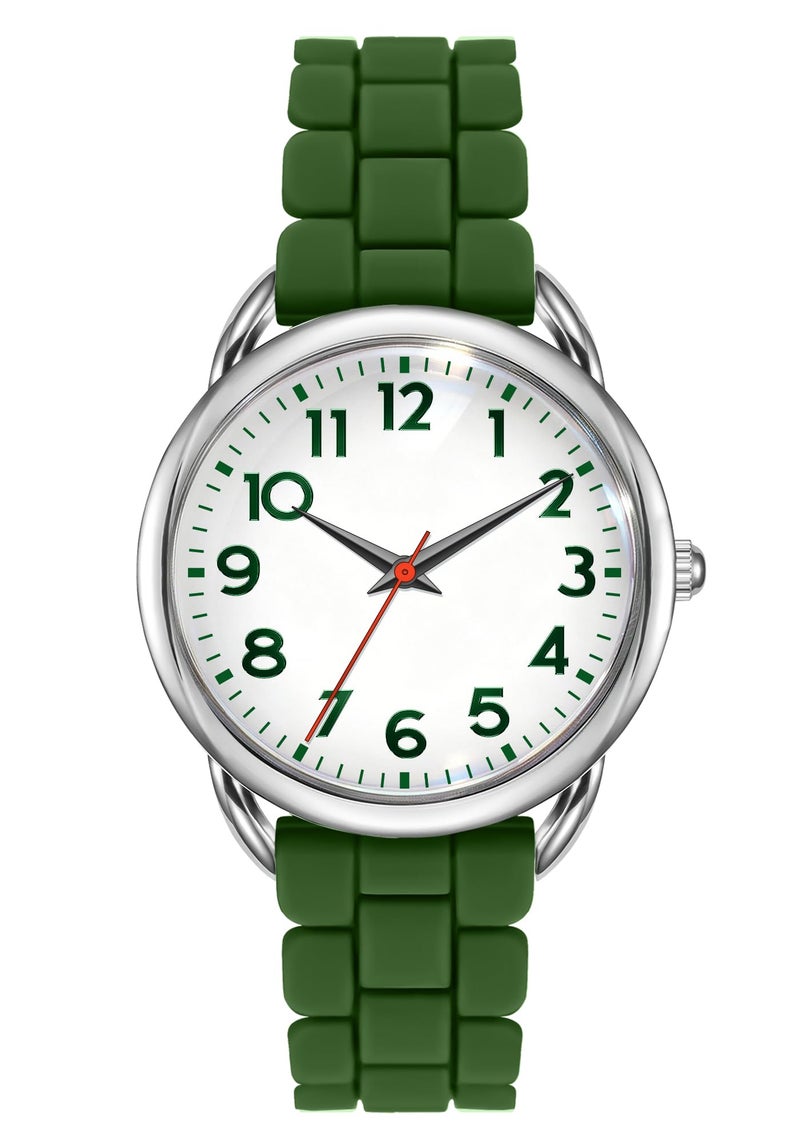 Bisley Women Watch Dark Green Silicone Strap White Dial Easy to Read Watch - Image 2