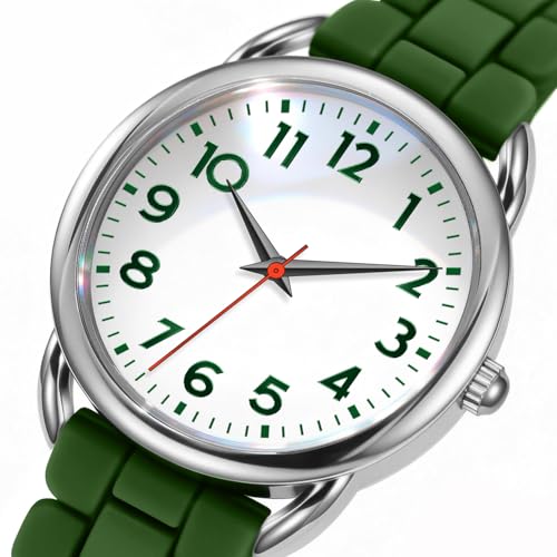 Bisley Women Watch Dark Green Silicone Strap White Dial Easy to Read Watch - Image 3