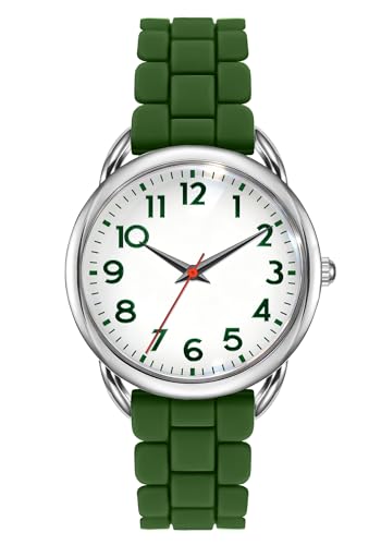Bisley Women Watch Dark Green Silicone Strap White Dial Easy to Read Watch - Image 1