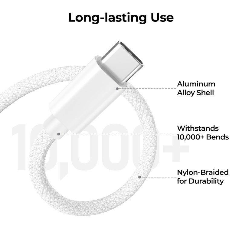 Basesailor for iPhone 17 16 Pro Max Charger Cord,USB to USB C Cable,Type C Charging Power Cord for Apple 17e 15 iPad 10 Air 4 5,Samsung Galaxy S26 S25 S24 S23,White,2Pack 6.6FT(2M) - Image 3