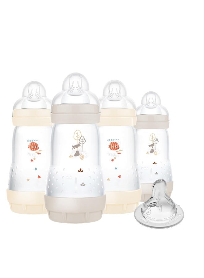 MAM 9oz Easy Start Anti-Colic Baby Bottles, Medium Flow with Bonus Fast Flow Nipple, Breastfeeding-Like Silicone, Reduces Colic and Gas, Easy-to-Clean, BPA-Free, 2 Plus Months - Image 1