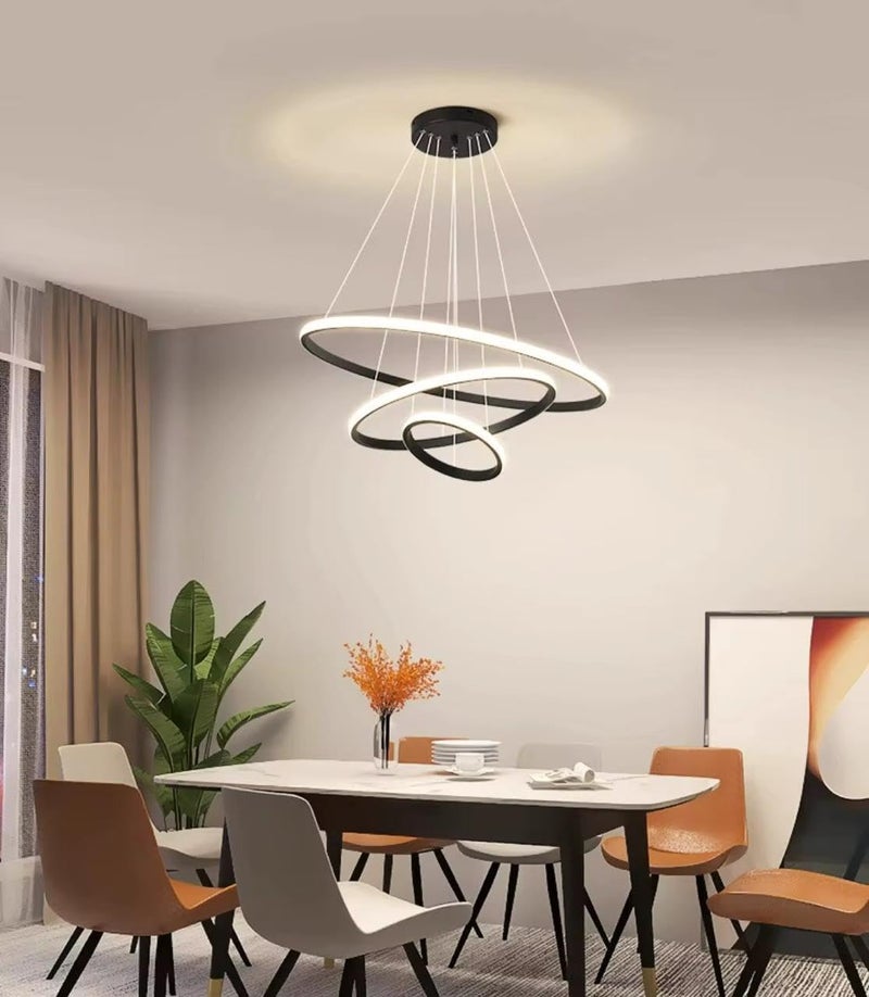 blissbells Modern LED Ring Pendant Chandelier Light | Contemporary Hanging Ceiling Lamp | Black Decorative Lighting Fixture | Matte Black Finish | Adjustable Suspension for Dining Room, Living Room - Image 3