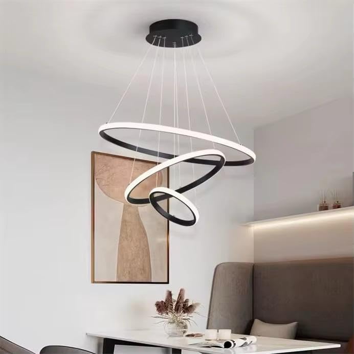 blissbells Modern LED Ring Pendant Chandelier Light | Contemporary Hanging Ceiling Lamp | Black Decorative Lighting Fixture | Matte Black Finish | Adjustable Suspension for Dining Room, Living Room - Image 2