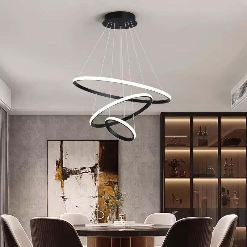 blissbells Modern LED Ring Pendant Chandelier Light | Contemporary Hanging Ceiling Lamp | Black Decorative Lighting Fixture | Matte Black Finish | Adjustable Suspension for Dining Room, Living Room - Image 4