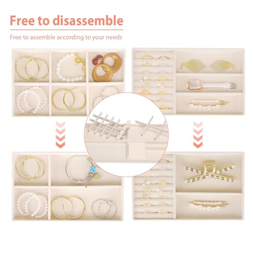 Cirhy Stackable Jewelry Trays Organizer for Drawer, 4 Set of Jewelry Organizers and Display Case Storage, Velvet Drawer Inserts Organizer for Necklace Bracelets Earrings Organizer-4 Set , Gift For Her,Beige - Image 3