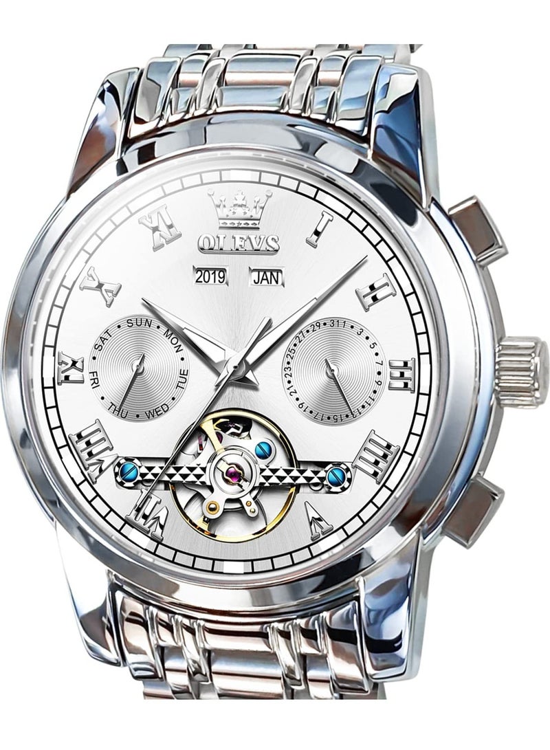 OLEVS Men's Automatic Mechanical Tourbillon Stainless Steel Waterproof Luminous Luxury Dress Watch 6607 - Image 1