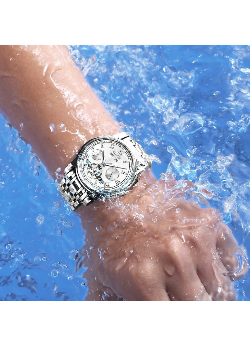 OLEVS Men's Automatic Mechanical Tourbillon Stainless Steel Waterproof Luminous Luxury Dress Watch 6607 - Image 2