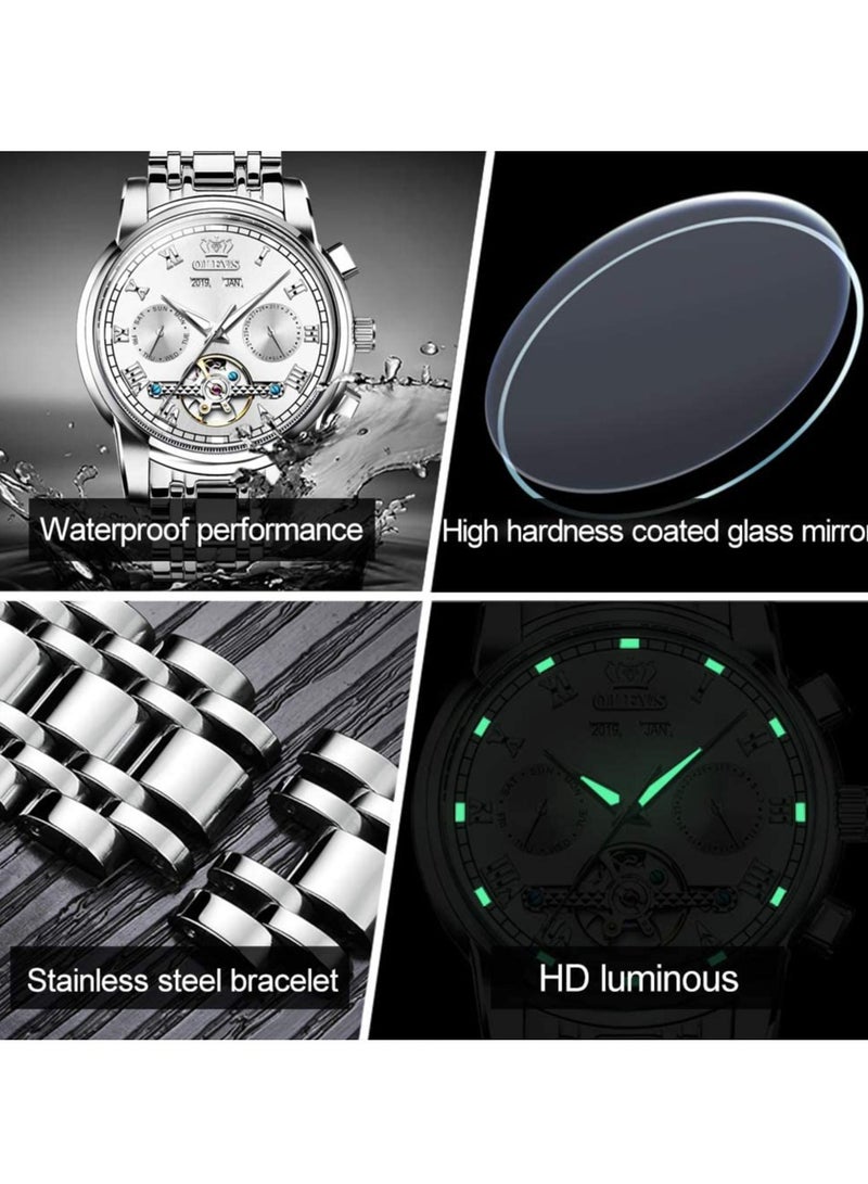 OLEVS Men's Automatic Mechanical Tourbillon Stainless Steel Waterproof Luminous Luxury Dress Watch 6607 - Image 4
