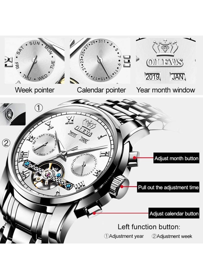 OLEVS Men's Automatic Mechanical Tourbillon Stainless Steel Waterproof Luminous Luxury Dress Watch 6607 - Image 5