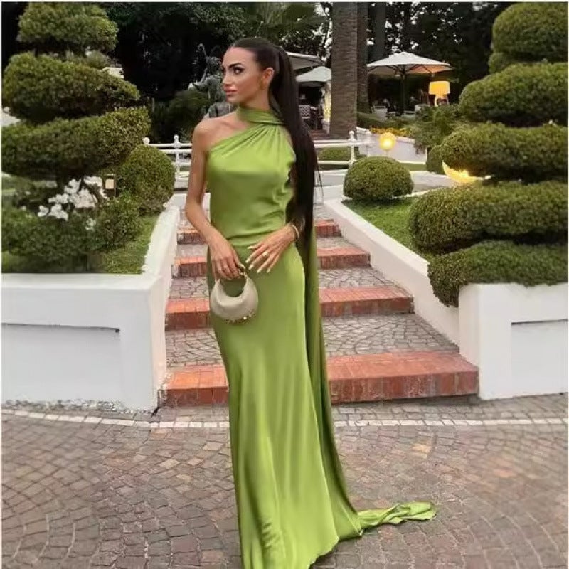 Fashion Popular Silk Satin Texture Ribbon Halter Dress - Image 3