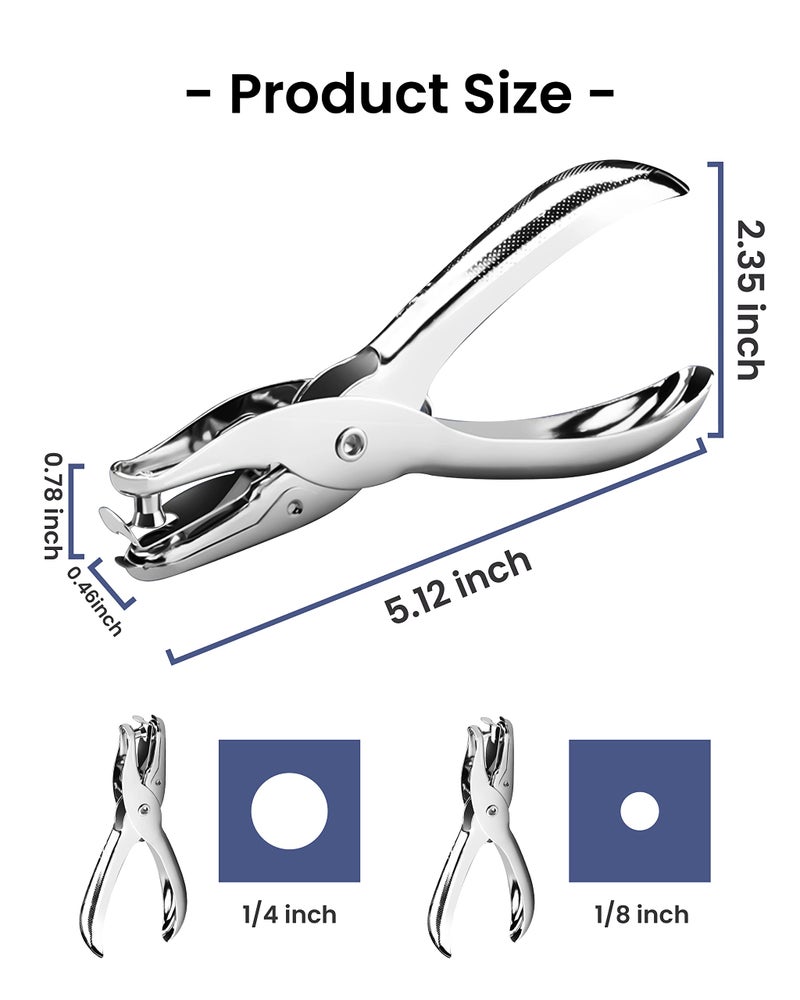 MoHern 2 Pcs Hole Punch, 1/4 Inch and 1/8 Inch Single Hole Punch, MoHern Hole Puncher Single, Hole Puncher for Crafts, Tags, Tickets, Circle Paper Punches with 6 Sheet Capacity for Home, Office, School - Image 2