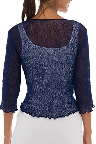 Back From Bali Womens Lightweight Knit Cardigan Shrug Lite Sheer Navy - Image 2