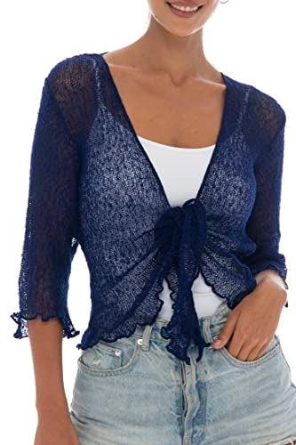 Back From Bali Womens Lightweight Knit Cardigan Shrug Lite Sheer Navy - Image 1