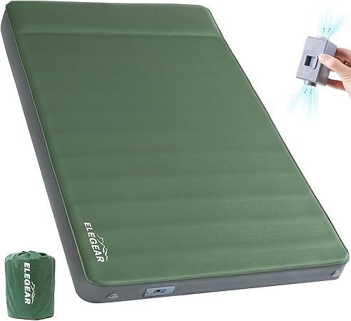 Elegear Air & Foam Self Inflating Sleeping Pad, Built-in Electric Pump 4" Ultra-Thick Memory Foam Camping Mattress with Pillow Double Camping Pad 4-Season R-value 9.5 Camp Mat for Car/Traveling - Full