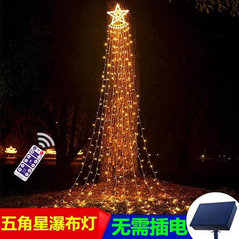 Solar five-pointed star waterfall lights led water lights meteor lights star lights courtyard layout  decorative lights - Image 2