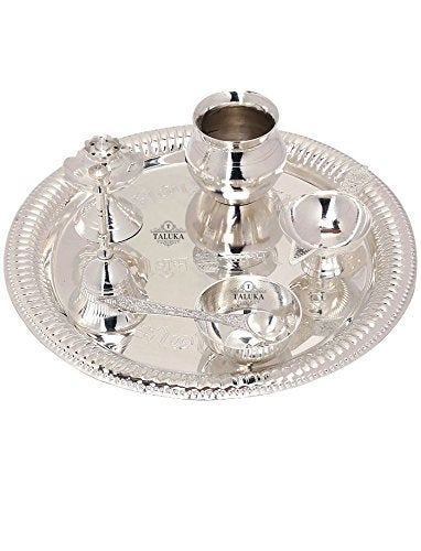 Taluka طقم طاولة بوجا أرتي مطلي بالفضة 7 قطع هدايا زفاف هدايا عودة طقم طاولة بوجا تصميم أوم الزخرفي - Image 3