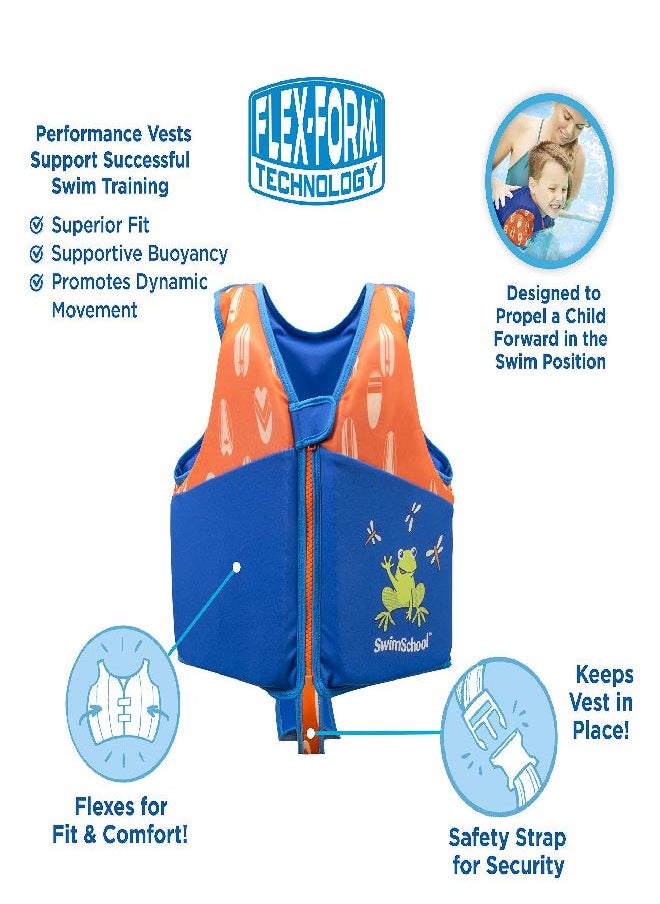 SwimSchool - New SwimSchool Swim Trainer Vest - Medium/Large Max 50 Pounds - Kids Swim Vest with Padded Shoulders - Comfortable Flex-Form-Fit Design with Adjustable Safety Strap - Blue/Orange - Image 1