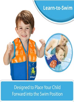 New SwimSchool Swim Trainer Vest - Medium/Large Max 50 Pounds - Kids Swim Vest with Padded Shoulders - Comfortable Flex-Form-Fit Design with Adjustable Safety Strap - Blue/Orange