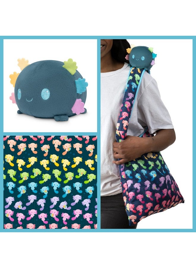 TeeTurtle TeeTurtle - Plushie Tote Bag - Blue + Rainbow Axolotl - From the creators of the Original Reversible Octopus Plushie - Take Your Plush Pal Wherever You Go!  - Image 2