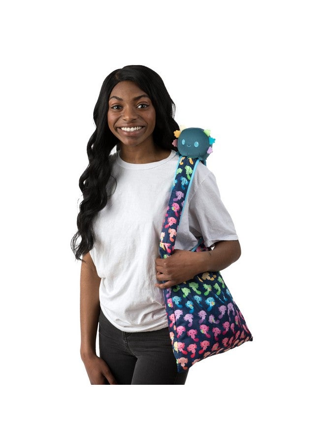 TeeTurtle TeeTurtle - Plushie Tote Bag - Blue + Rainbow Axolotl - From the creators of the Original Reversible Octopus Plushie - Take Your Plush Pal Wherever You Go!  - Image 3