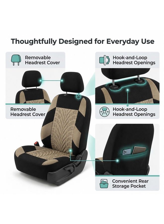 FH Group Car Seat Covers Front Set Beige Premium Cloth - for Low Back Seats with Removable Headrest, Universal Fit, Automotive Cover, Airbag Compatible Cover SUV, Sedan - Image 5