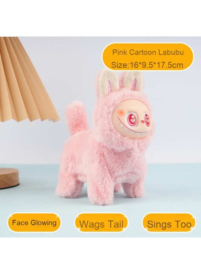 NIBEMINENT Electric LABUBU Plush Toys, Cartoon Silicone Faces, Face Glowing, Running, Singing Gift Toys 