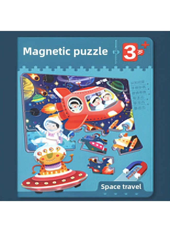 Children 2-5 Years Old Puzzle Magnetic Puzzle Baby Enlightenment Concentration Training Small Toy Puzzle Book Dinosaur Puzzle-Color:Magnetic Puzzle 3 + 【Space Travel】】 - Image 1