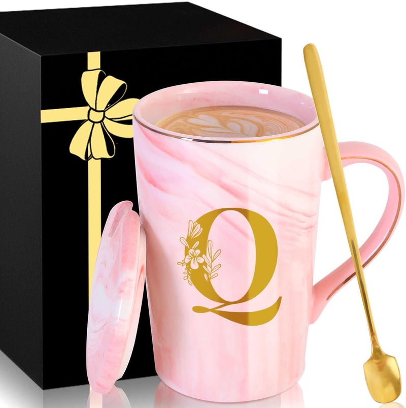 MNZZ Personalized Ceramic Coffee Mug with Lid Tea Cup New Mom Dad Gifts after Birth First Time Mama Parents Announcement Nurse Newborn Pregnancy Wife Maternity Expecting Gender Neutral Cool Funny Present,Q - Image 1