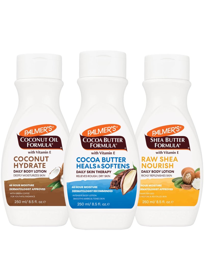 PALMER'S - Palmer's Body Lotion for Women & Men Variety Pack, Vitamin E Lotion Set for Dry Skin, 48 Hour Moisturization, 8.5 oz flip cap bottles (Pack of 3) - Image 1
